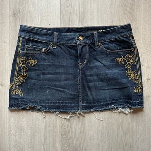 Express X2 Denim Gold Sequin embellished cutoff Mini Skirt - Size 6